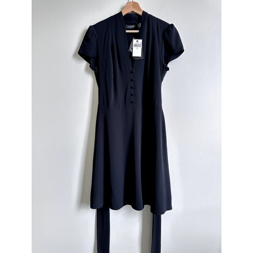 Lauren Ralph Lauren women's SHORT SLEEVE DAYDRESS Belted in black size 6 $220 - Picture 12 of 16